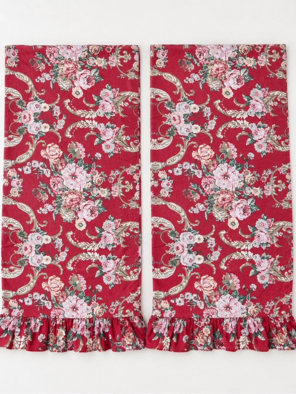 Vintage Ralph Lauren King Pillowcases Pair Red Floral Ruffle Made in USA
